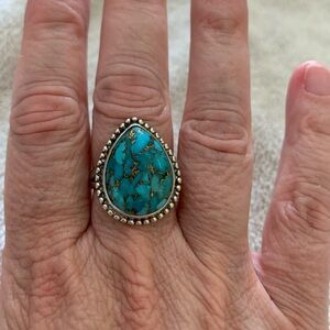 Copper Turquoise Ring Size 8.5 YS India 925